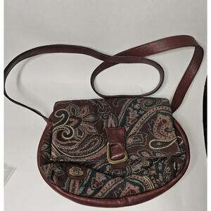 Etienne Aigner Vintage Crossbody Paisley Maroon Cloth And Leather Handbag